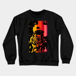 woman with rose in  retro warm color bars Crewneck Sweatshirt